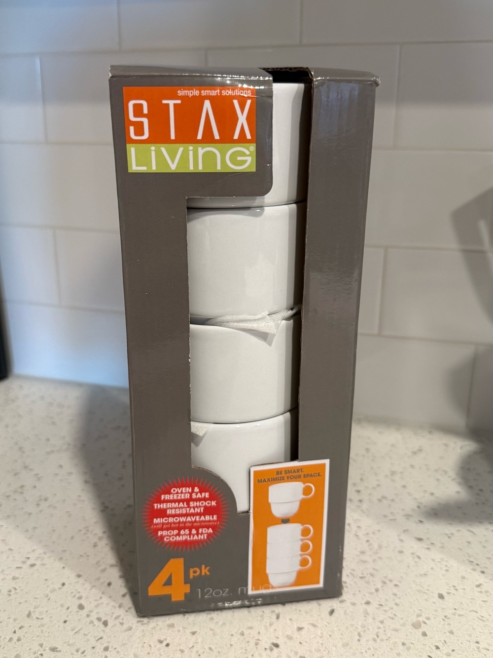 STAX Living 4-Pack Stackable Stoneware Mugs – 12oz – New in Box